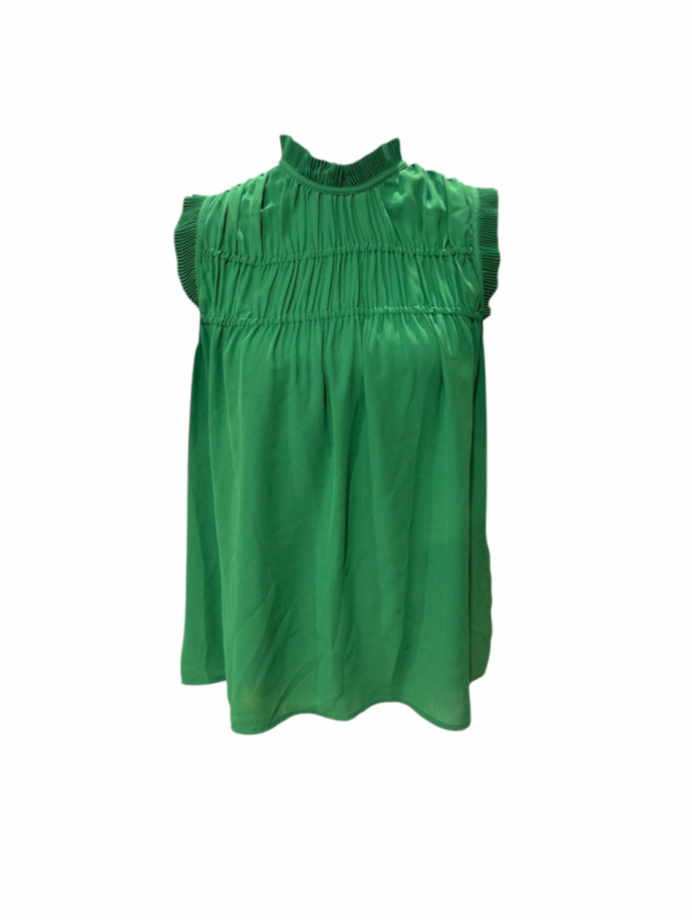 Women's Max Studio Green Sleeveless Pleated Mock Neck Blouse Size M